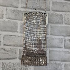 Antique Whiting Davis Silver Metal Mesh Purse Art Deco Gatsby Flapper Fringe Bag