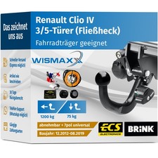 ANHÄNGERKUPPLUNG für Renault Clio IV 12-19 abnehmbar BRINK +7pol E-Satz ABE