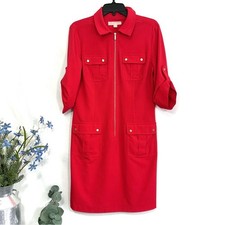 Michael Kors Women's Sz L Red Zipper Up Cargo Shirt Dress - Sz Large
