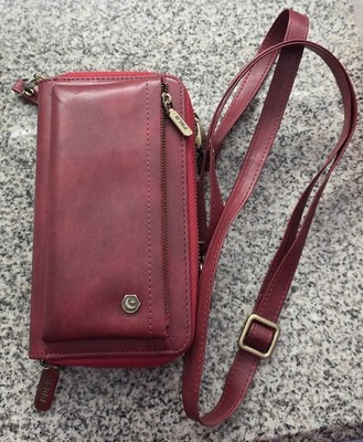 POLA Detachable Zipper Phone Wallet with Wrist & Crossbody Straps Burgundy Red