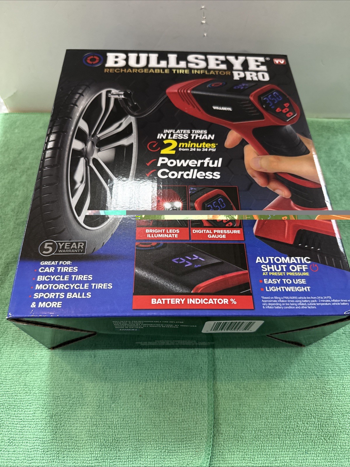 Bullseye Pro Portable Rechargeable Tire Inflator with Digital Pressure ...