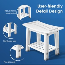 Shower Stool Bathroom 2-Tier Stool Bench  Rack Seat Anti-Slip Mats Storage Board