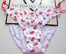 VICTORIA'S SECRET PINK Cotton Ruffle Tie Bow Bikini Panty White Red Cherry S M L