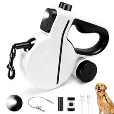 Retractable Dog Leash with LED Light Reflective Tape for Night Walk, 16ft Dog