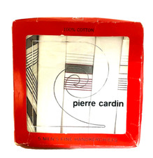 Pierre Cardin Men's Fine Handkerchiefs 5 Pack 100 Cotton White W/Gray Tan Red