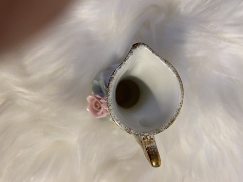 Mini Vintage Lefton China Vase Pitcher Flowers Gold Trim - Picture 2 of 6