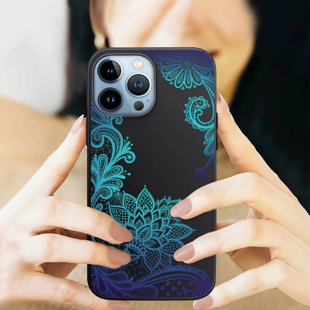 Phone Case For Apple iPhone 14 Pro Max 13 12 15 Flower Lace Protective TPU Cover