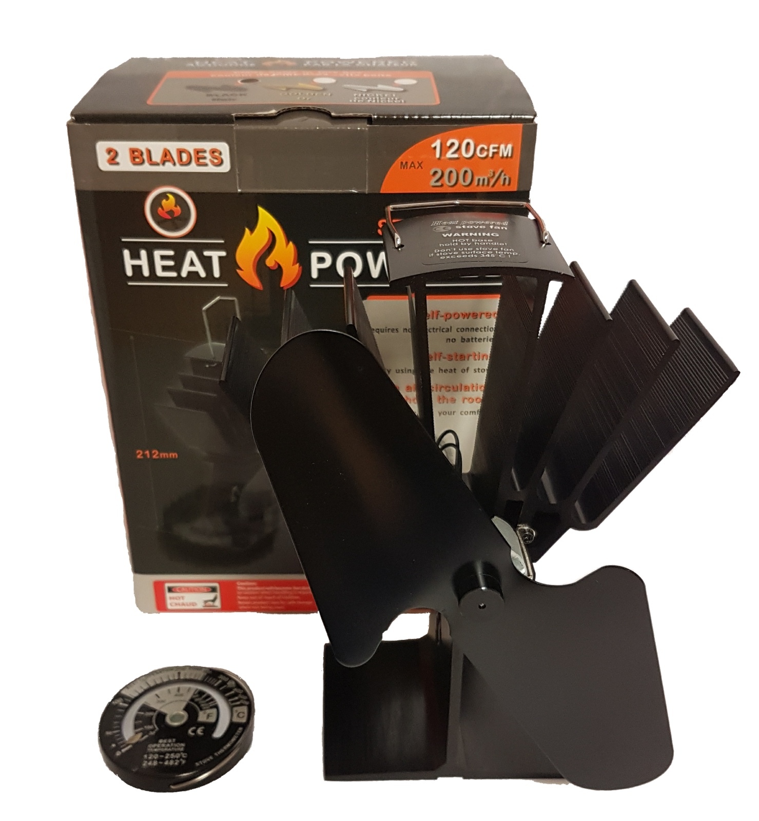 heat powered stove top fan u0026amp; thermometer log/coal fire burner (eco  friendly) | eBay