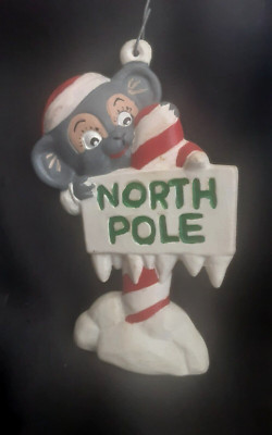 4'' NORTH POLE MOUSE CHRISTMAS ORNAMENT VINTAGE HANDPAINTED CERAMIC MICE ANIMAL