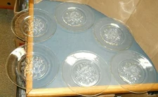 VINTAGE LOT OF 6 JEANETTE GLASS 8.25" D PLATES CAMELLIA FLOWERS FLORAL DESIGN