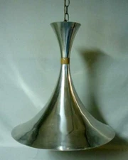 Danish Mid Century Modern Aluminum Trumpet Tuba Horn Swag Lamp
