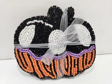 Halloween Pumpkin Purple Orange Black Beaded Drink Coasters Home Decor Set of 4