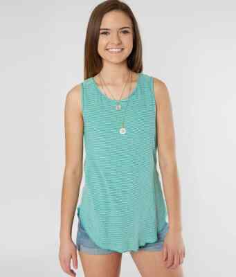 BKE FROM BUCKLE MS SIZE LARGE JADE GREEN AND WHITE STRIPED CUT-OUT TANK TOP