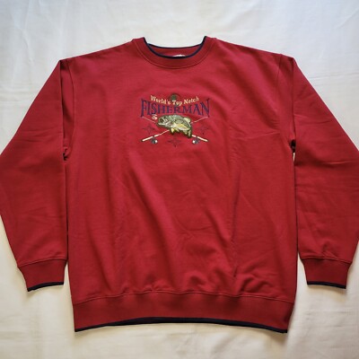 Worlds Top Notch Fisherman Sweatshirt Mens 2XL XXL Vintage Burgendy M&C Sport