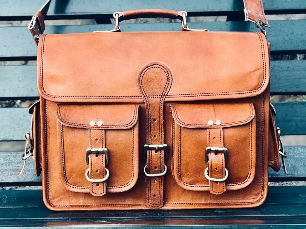 Messenger Shoulder Laptop Briefcase Bag Men's Genuine Vintage Brown Leather