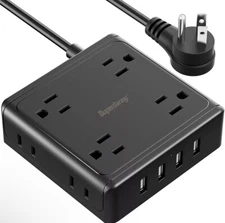 SUPERDANNY Power Strip with 8 AC Outlets & 4 USB Port Mountable Flat Plug Travel