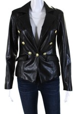 Central Park West Womens Faux Leather Button Down Jacket Black Size Extra Small