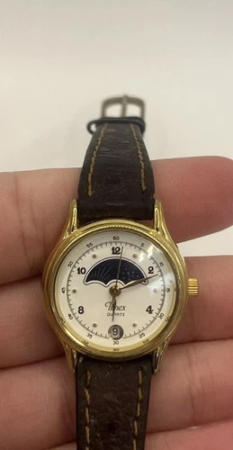 Vintage 90s Timex Rare Moonface Goldplated Watch Needs Battery