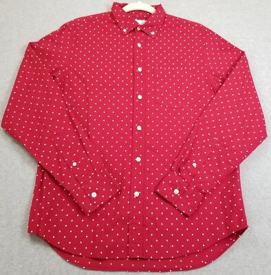 Old Navy Button Up Shirt Men's Small S Red White Polka Dots Long
