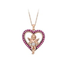 Heart Pendant Necklace 14K Rose Gold Plated Pink Sapphire  Simulated Diamond