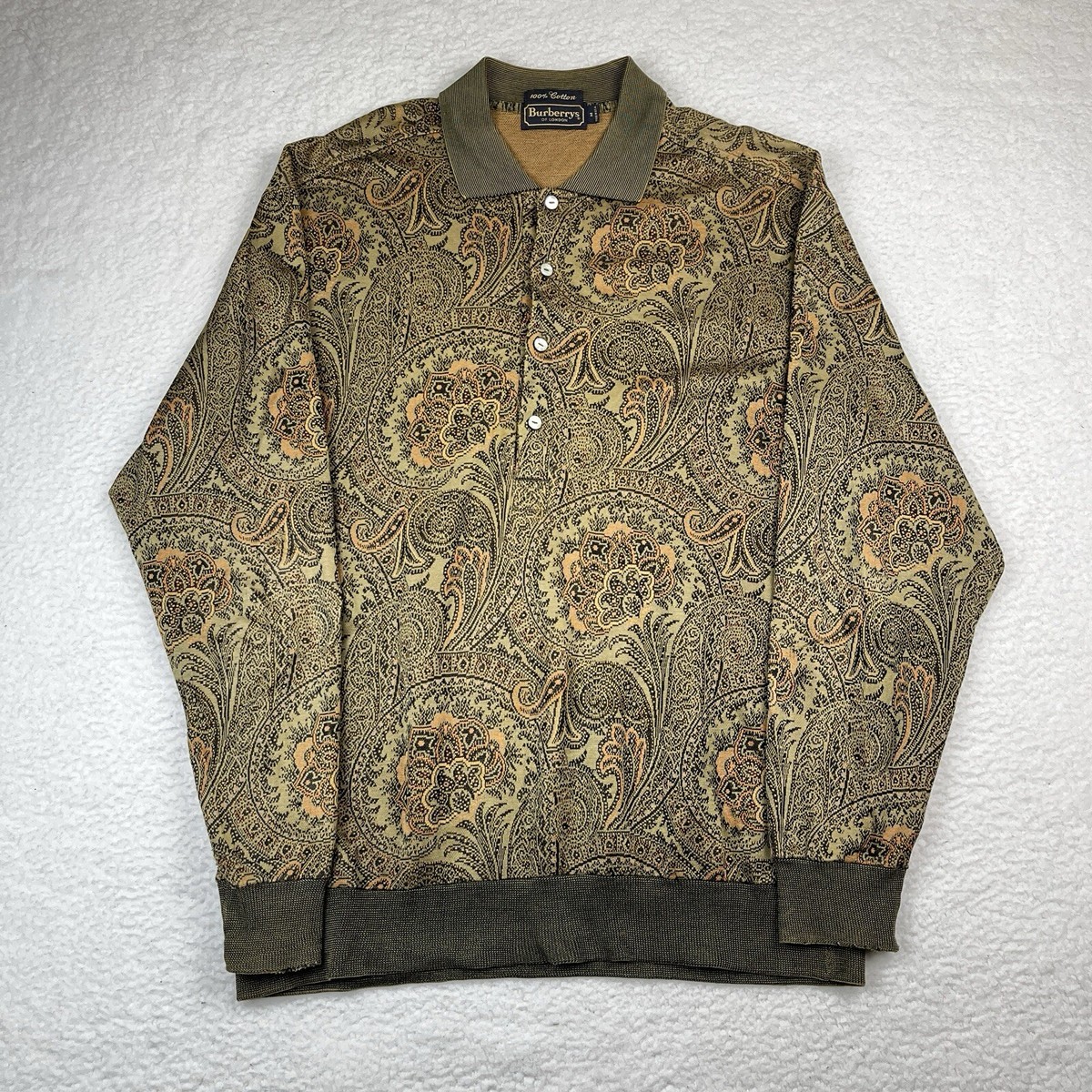 Vintage 90s Burberry Polo Long Sleeve Shirt Floral Paisley