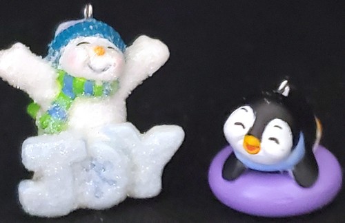 Hallmark FROSTY FUN FOR YOU 2 Miniature Mini Christmas Ornaments penguin snowman - Picture 3 of 11