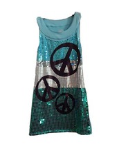 Justice Girls 12 Sequin Ocean Blue Beach Party Boho Retro Sun Sleeveless Dress