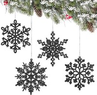 24 Schneeflocken Weihnachtsbaum Deko Schwarz Glitzer AnhäNger