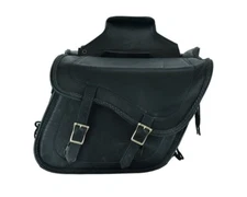 Motorbike Black Naked Cowhide Leather Saddlebag Braided Motorcycle Luggage