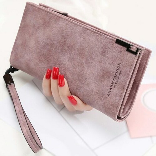 Cartera De Cuero Mujer Moda Bolso De Mano Largo Billetera Cremallera De  Monedero | eBay