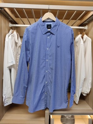 NEU MIT ETIKETT CREW CLOTHING HEMD 2XL BLAU MICRO KARIERT KLASSISCH GEKNÖPFT LANGARM HERREN