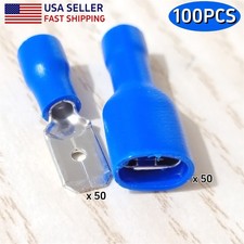 100pcs 1/4" Male Female Spade Connector Quick Disconnect Kit Semi Insulated PVC