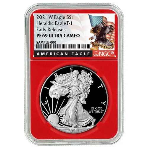 2021-W $1 1-oz T-1 Proof American Silver Eagle NGC PF69UC ER Black Label Red
