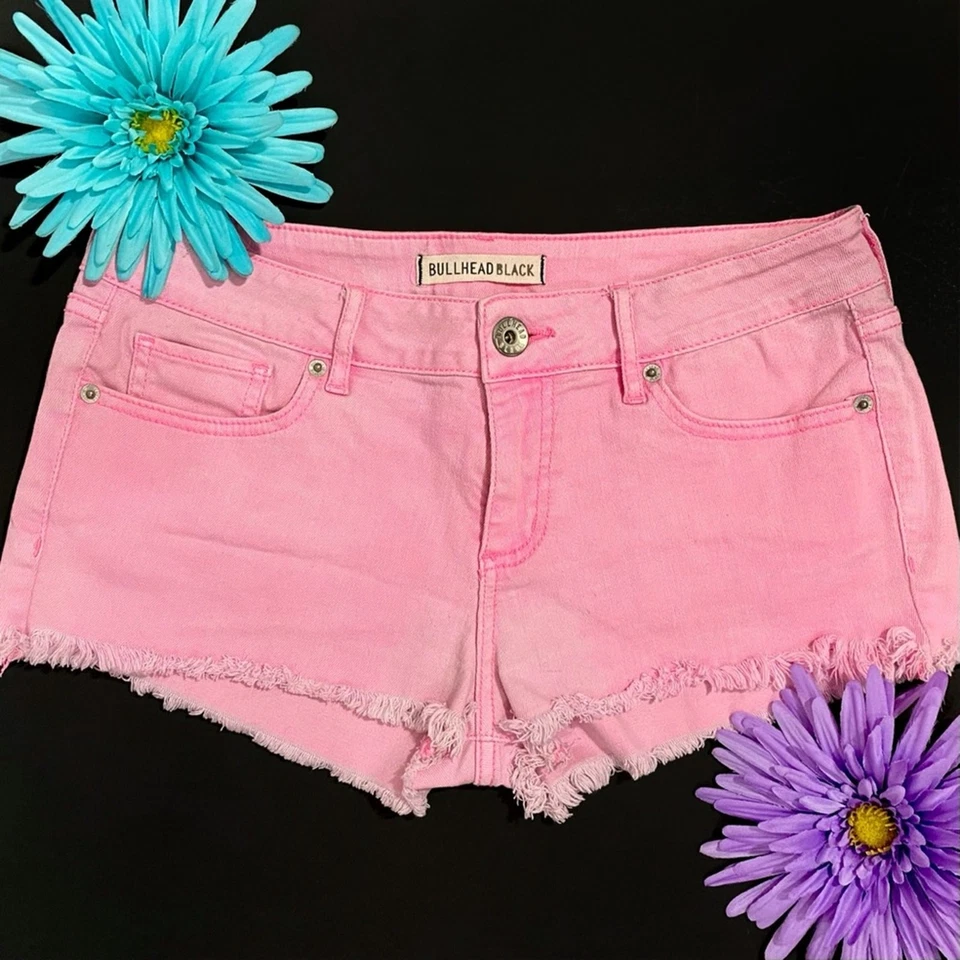 Pantalones Cortos Bullhead Desteñidos Rosa Neón Tiro Bajo Corte - Talla 7 (Junior) Foto 2 de 4
