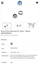 NEW Genuine Mopar 68340289AA Drive Pinion Bearing Kit RAM