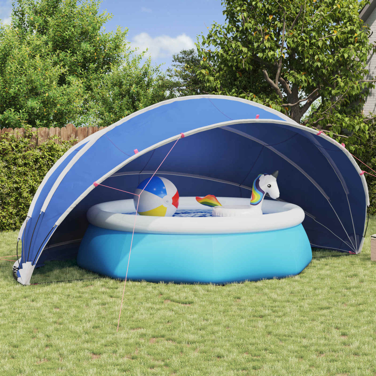 Cúpula Piscina Verde 546x516x250cm 185T- Poli PU Refugio Plegable con Postes+Estacas+Bolsa
