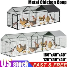 Large Metal Chicken Coop,Walk-in Hen House w/Cover,Poultry Cage,Chicken Run Yard