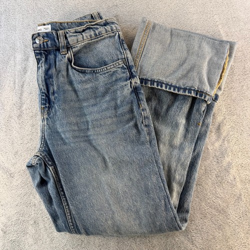MNG Mango Wide Leg Cuffed Jeans Women's US 6 EU 38 Light Wash Denim