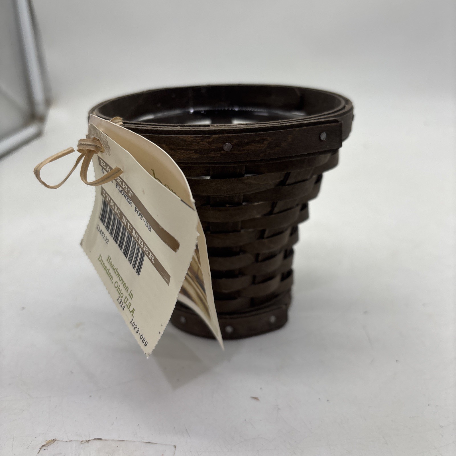 Longaberger 4" Flower Pot Booking Basket Rich Brown w Protector READ