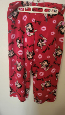 Betty Boop Girls L Large Fleece Pajama Pants Red Lips Pink Sleepwear 32 W  26 in