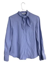 & Other Stories Tie Neck Blouse Womens Sz 2 Blue Chiffon Elegant Feminine Luxury