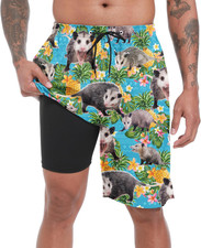 Mens Swim Trunks with Compression Liner 9" Stretch Board Shorts 2 in 1 Quick Dry