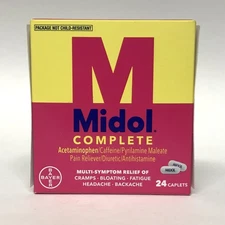 Midol Complete Pain Reliever Diuretic, 24ct X03/2027 | Acetaminophen + Caffeine
