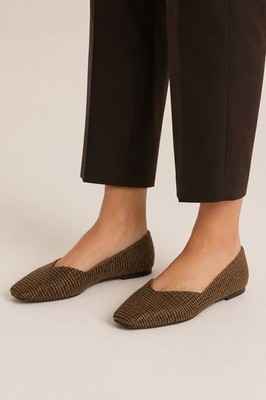 NWT Sarto Flexa Women s Plaid Square Toe Ballet Flats Brown Size 8 