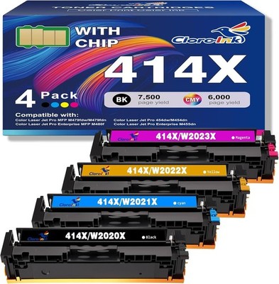 414X Toner Cartridges 4 Pack High Yield-with Chip Replacement for HP 414A Toner