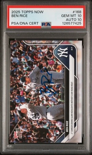 2025 TOPPS NOW #168 BEN RICE ROOKIE RC PSA 10 DNA AUTO 10
