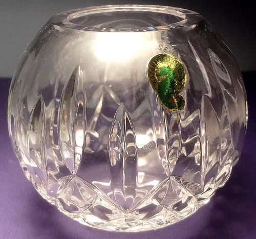 WATERFORD CRYSTAL cut glass LISMORE 3 5/8" ROSE BOWL with FOIL LABEL - PRISTINE!