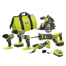 Ryobi 18V Cordless 6-Tool Combo Kit with 1.5 Ah Battery, 4.0 Ah Battery Charger