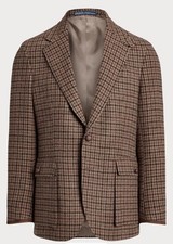 Ralph Lauren RL67 Plaid Wool Jacket Blazer Brown Houndstooth Suede Elbow 40S