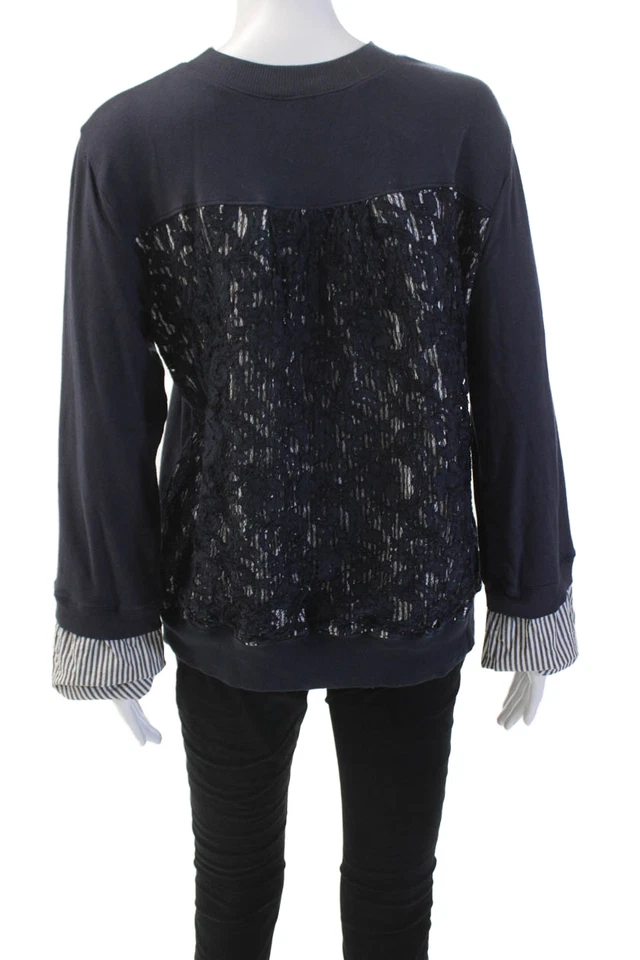 Sudadera pulóver de manga a rayas de algodón azul talla M Clu para mujer Foto 3 de 4